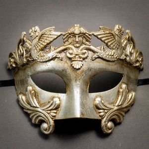 Roman Greek Emperor Warrior Venetian Mask -Silver